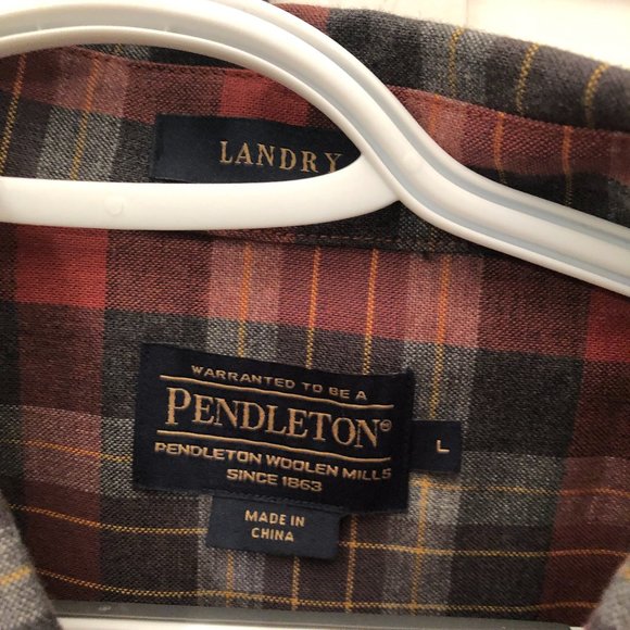 Pendleton Landry rust and gray plaid button up shirt, L - Picture 3 of 11